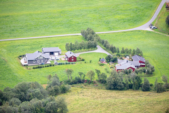 Skogmo farmland seen from Kaukarpallen,Helgeland,Nordland county,scandinavia,Europe