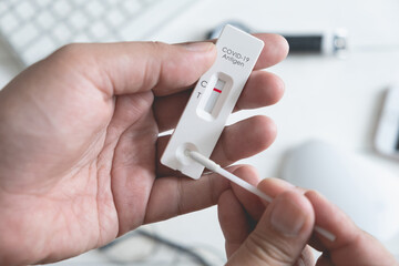 top view of Corona Covid-19 Rapid Test, Antigen Test kit.