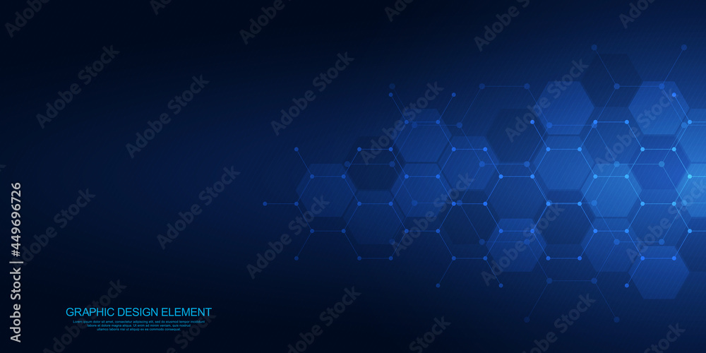 Wall mural Abstract geometric background with hexagons pattern. The design element of hexagonal shape. Concepts and ideas for technology, science, and medicine. Vector illustration