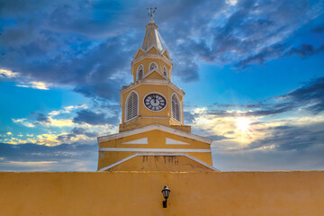 Famous colonial Cartagena Walled City, Cuidad Amurrallada, and its colorful buildings in historic...