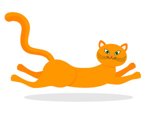 Vector illustration in flat style running ginger cat.