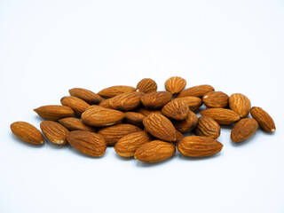 Nuts almonds white background side view