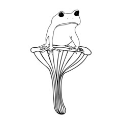 Isolated vector image illustration design of black and white lined frog on a mushroom