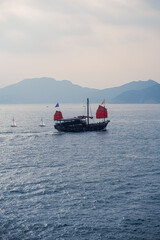 Chinese wooden Ship - Red and portrait - Chung Hom Kok Park - Hong Kong