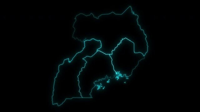 Animated Outline Map of Uganda with Regions