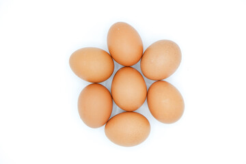 7 chicken eggs on a white background