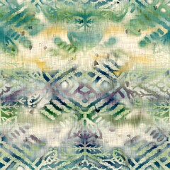 Seamless batik surface pattern swatch for print in cool pastel colors. High quality illustration. Tribal or hippie style design that resembles the traditional eastern batik fabric painting technique.