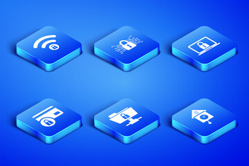 Set Retro wall watch, Wifi locked, FTP folder and, Credit card with, Cyber security and Laptop icon. Vector