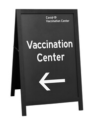 Covid19 sidewalk signage or signboard isolated on white background including clipping path 