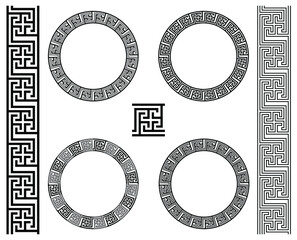 Set of Greek Key circles and borders