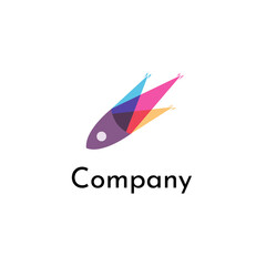 Fototapeta na wymiar Minimalist Flying Rocket with overlapping colors tail icon logo 