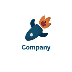 Children Style Flying Rocket icon and logo illustration with grain