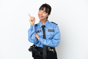 Young police mixed race woman isolated background pointing up a great idea
