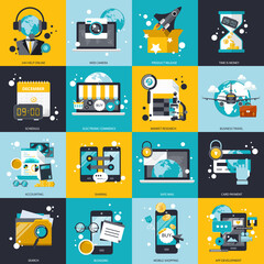 Business and technology icon set for websites and mobile applications. Flat vector illustration