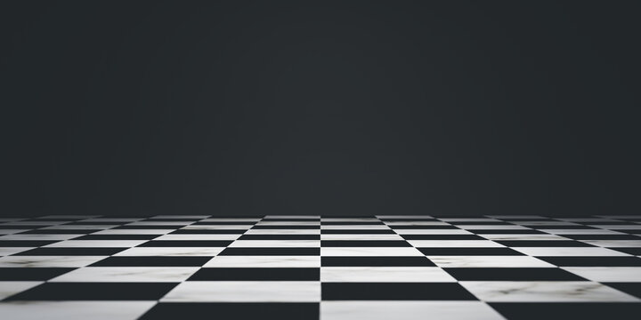Black area of chessboard on dark background for decoration of any competition such as business and sport by 3d render.
