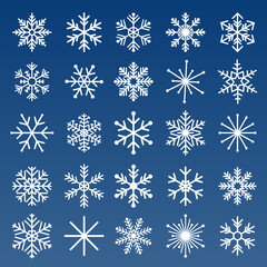 Snowflakes vector set. Snowflake icons collection on blue background.