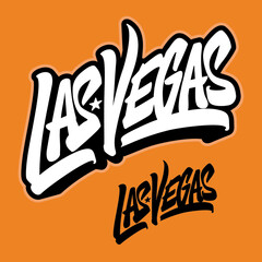 Las Vegas - hand drawn lettering phrase. Sticker with lettering in paper cut style. Vector illustration.