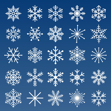 Snowflakes vector set. Snowflake icons collection on blue background.