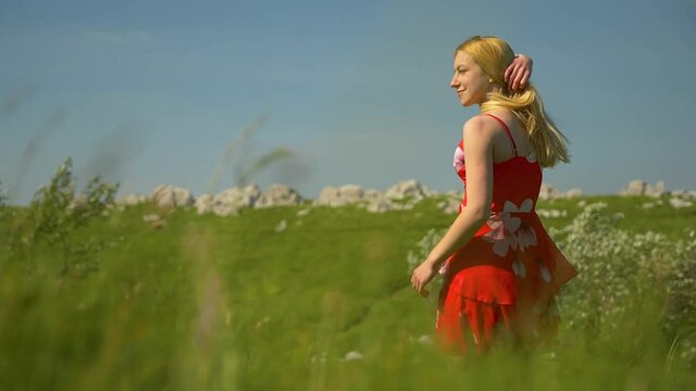 girl in red dress