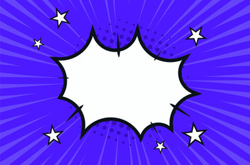 Retro comic frame, background, wallpaper with halftone effect, lines and stars. Blue 