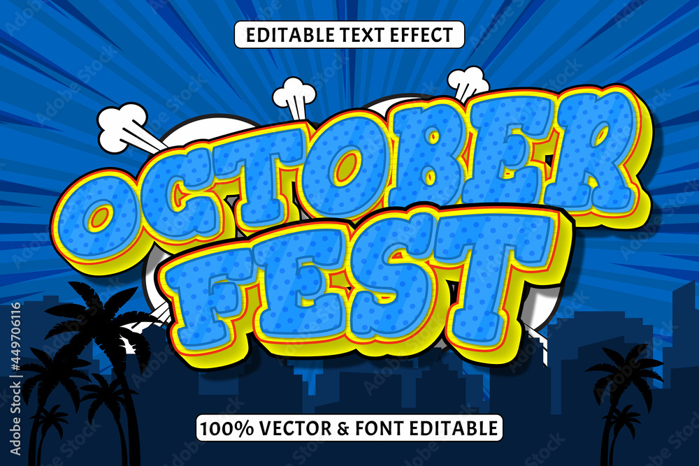 Wall mural October fest editable text effect 3 Dimensions emboss comic style