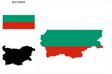 Carte de Bulgarie avec fond drapeau bulgare - Carte sous forme de motif noir et drapeau bulgare disponibles séparément
