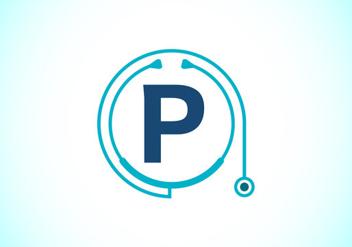 Initial P monogram alphabet with doctor stethoscope. Vector stethoscope logo or icon. Logo for medical and pharmaceutical business and company identity