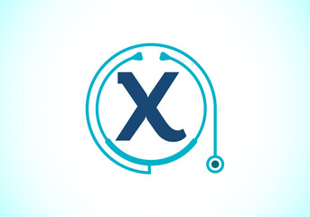 Initial X monogram alphabet with doctor stethoscope. Vector stethoscope logo or icon. Logo for medical and pharmaceutical business and company identity