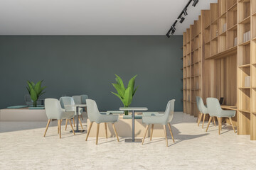 Service office with beige and green tones