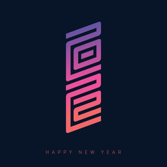 Happy New Year 2022. Brochure or calendar design template. Cover of business diary with wishes and inscription 20 21 looks like oriental hieroglyph. New year's Illustration on dark background.