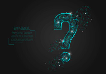 Abstract isolated blue image of a question sign. Polygonal illustration looks like stars in the blask night sky in spase or flying glass shards. Digital design for website, web, internet. © Katsiaryna