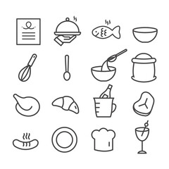 Set of minimal kitchen tools and bakery icons. Cute food and cooking concept isolated modern outline on white background