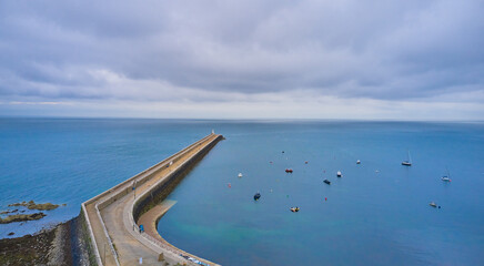 Aerial view of St Cahrerine's Breakwater early morning.