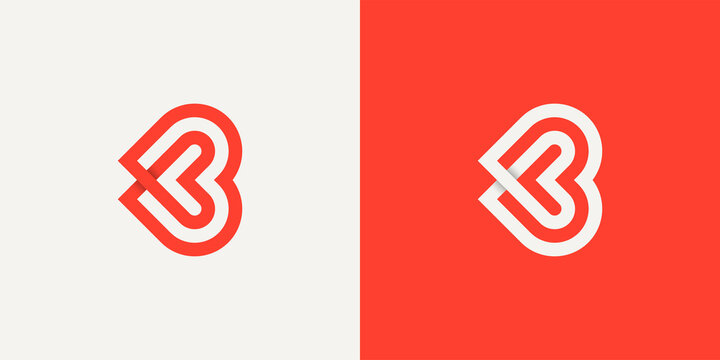 Initial Letter K and B Linked Logo. Red and White Infinity Line Origami Style isolated on Double Background. Usable for Business and Branding Logos. Flat Vector Logo Design Template Element.