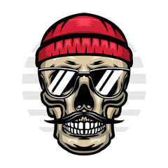 Skull wear red beanie and glasses