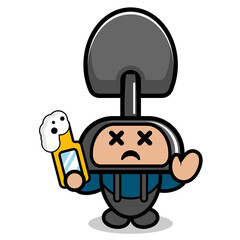 Vector cartoon character doodle cute farmer shovel costume mascot holding beer bottle