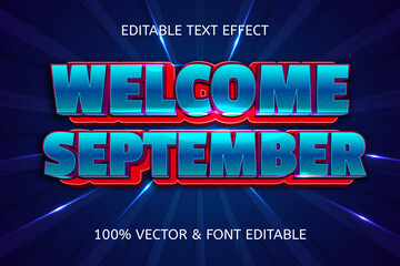 welcome september style comic editable text effect - obrazy, fototapety, plakaty