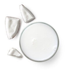 Glass of vegan coconut milk isolated on white background