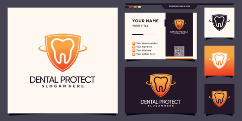 Creative dental and shield logo template with modern concept and business card design Premium Vector