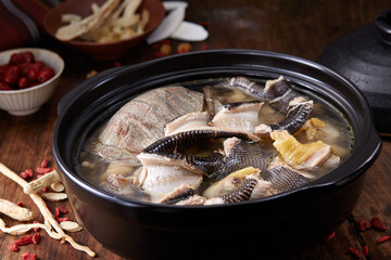 Delicious Chinese food, snake and chicken soup