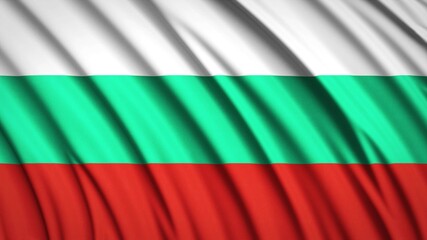 Bulgaria flag. Waving national flag. State symbols. Realistic 3D render. 