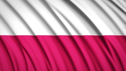 Poland flag. Waving national flag. State symbols. Realistic 3D render. 