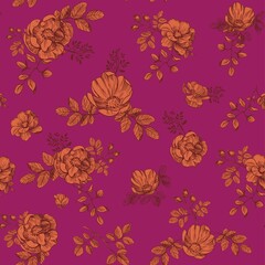 Floral seamless pattern. Textile design. Rose hip vector illustration.
