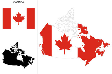 Carte du Canada avec fond drapeau canadien - Carte sous forme de motif noir et drapeau canadien disponibles séparément