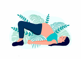 yoga pregnant women concept. Relax, meditation for the expectant mother. vector illustration