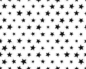 Seamless pattern with black  stars on white background	