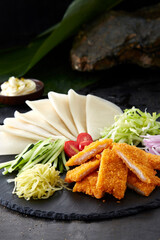 Delicious Chinese food, fried pork with pancakes