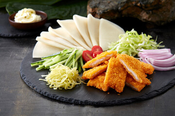 Delicious Chinese food, fried pork with pancakes