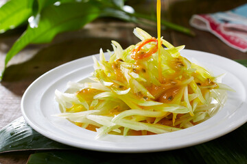 Delicious and refreshing Chinese summer dishes, passion fruit juice mixed with celery