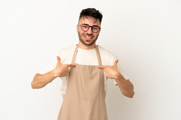 Restaurant waiter caucasian man isolated on white background with surprise facial expression